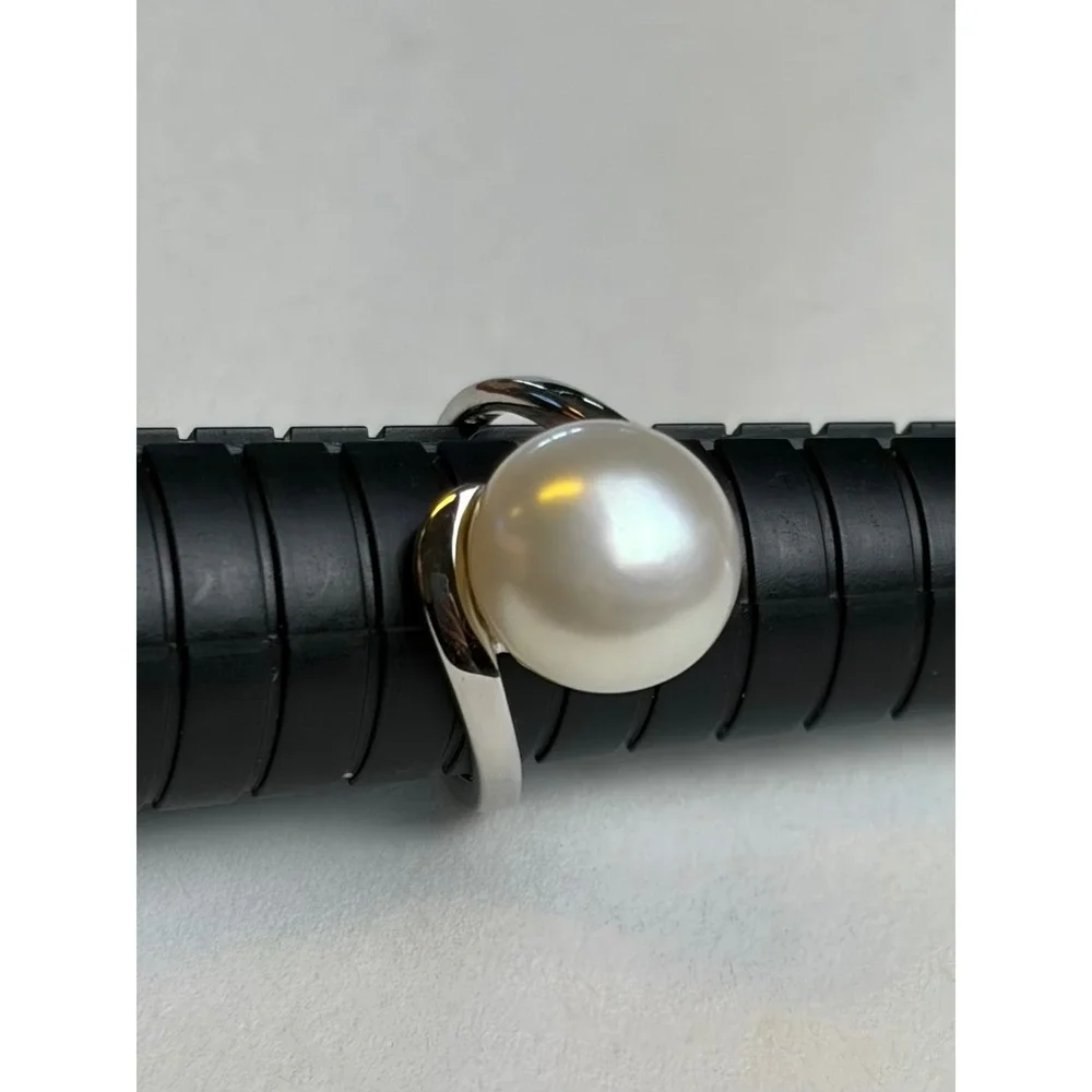 Vintage Pearl Ring 6.5 Silver 925 Bypass Solitaire Minimalist Elegant Jewelry
